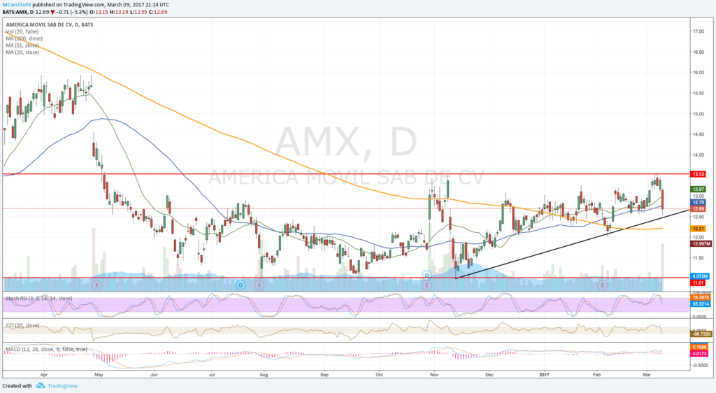 Gráfico diario América Móvil $AMX - Últimos 12-meses